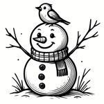 Snowman with bird